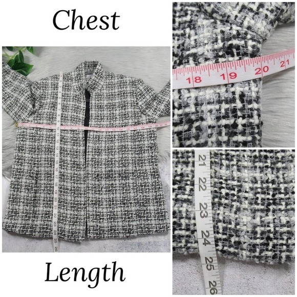 CHICO’S 1 Black White Tweed Open Front Jacket Women’s Size Medium / 8 - Picture 9 of 11